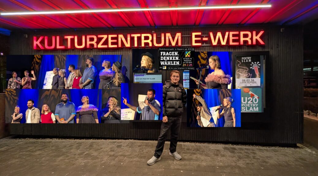 szenen von der bühne beim jubelslam.montage vor dem E-werk